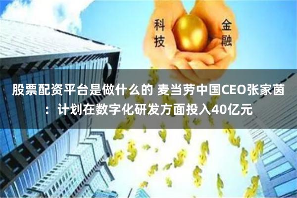 股票配资平台是做什么的 麦当劳中国CEO张家茵：计划在数字化研发方面投入40亿元